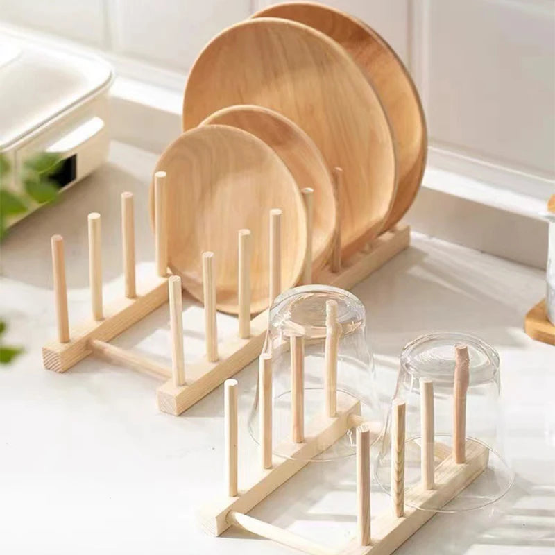Wooden Dish Drying Rack - Multi-Grid Organizer for Plates, Cups & Cutting Boards, Kitchen Countertop, Everstock