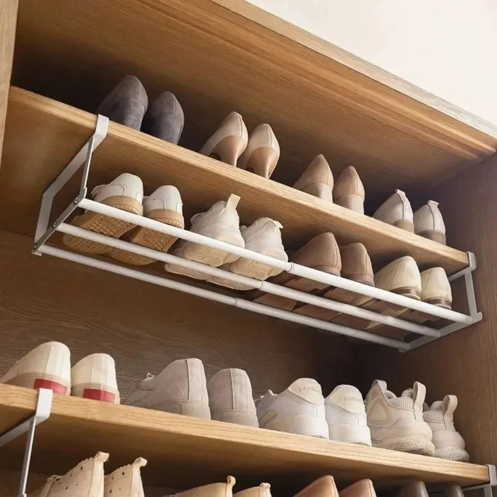 Under-Shelf Shoe Rack - Adjustable Carbon Steel Layered Organizer with Hanging Basket for Shoe Cabinets, Everstock