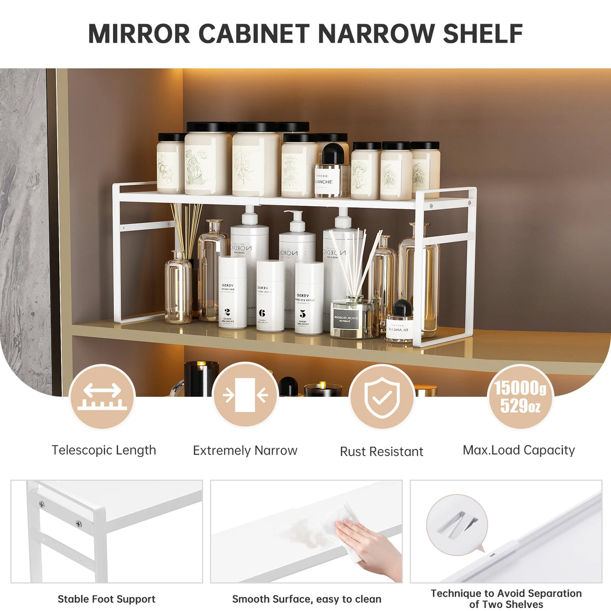 Bathroom Mirror Cabinet Storage Box - Partitioned Layered Organizer for Cosmetics & Toiletries, Everstock