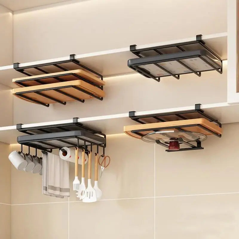 Under-Cabinet Hanging Organizer Rack - Steel Hook Shelf for Paper Towels, Cutting Boards & Pot Lids, Kitchen, Everstock