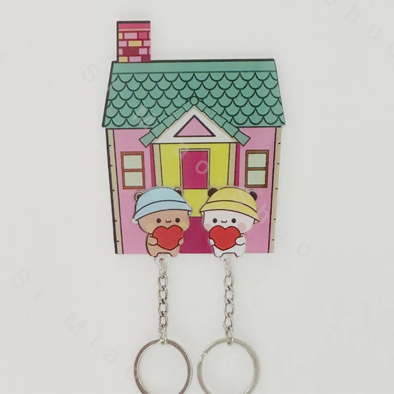Panda Couple Wall Key Holder - Self-Adhesive Acrylic Key Rack with 2 Hooks for Doors and Entryway Walls, Everstock
