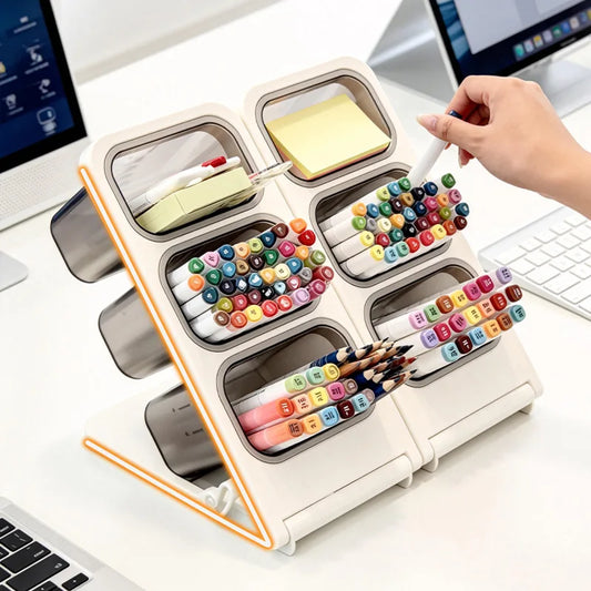 Slanted Desk Organizer Pen Holder - Detachable Multi-Layer PP Stationery Box for Pens, Markers and Brushes, Everstock