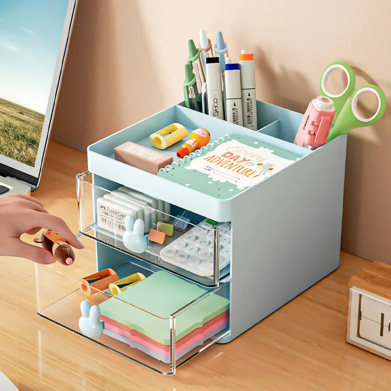 Small Desk Organizer with Drawer - Plastic Desktop Storage Box for Business Cards, Pens and Phone, Everstock