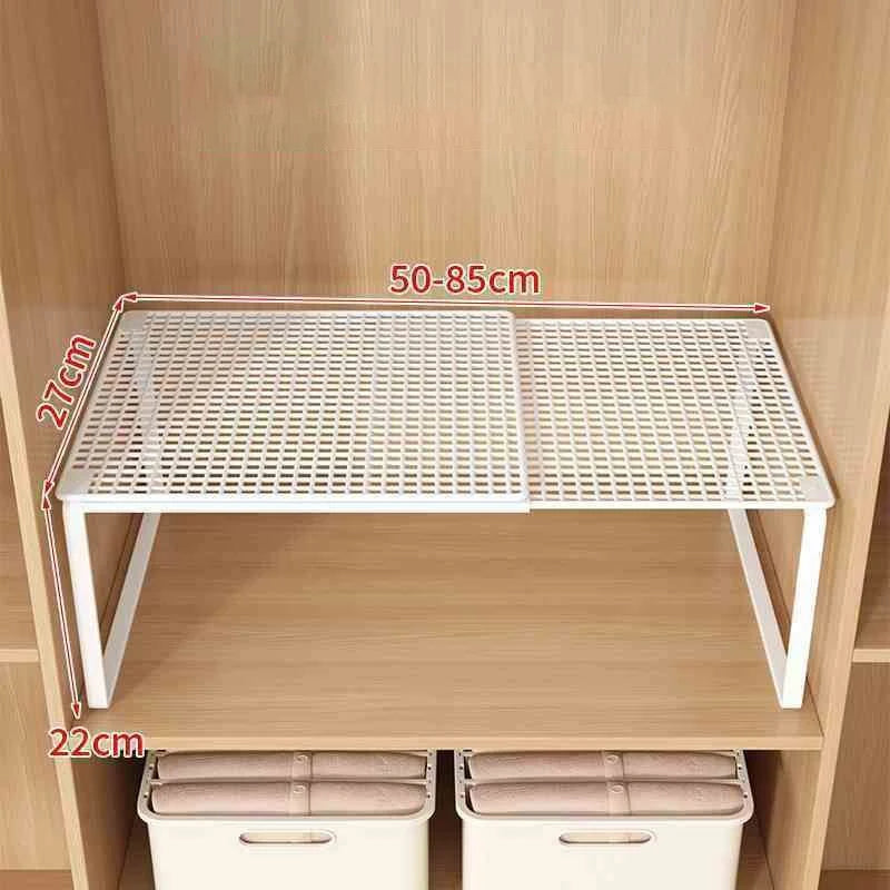 Retractable Closet Shelf Organizer - Carbon Steel Stackable Cabinet Shelf Rack, Adjustable Length for Wardrobes, Everstock