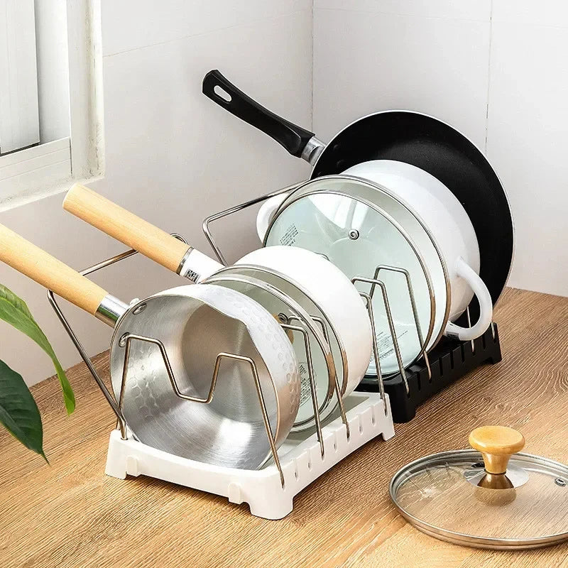 Pot and Pan Organizer Rack - Adjustable Connectable Lid Holder for Cabinets, Drawers & Countertops, Everstock