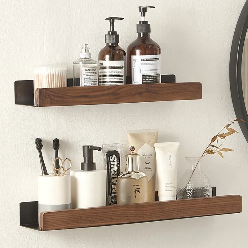 Solid Wood Corner Shelf - Wall-Mounted Shower Storage Rack for Shampoo & Toiletries, Everstock
