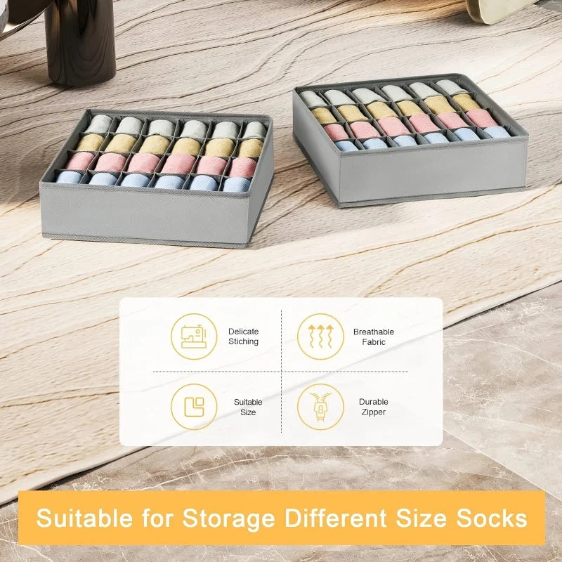 24-Grid Fabric Storage Organizer Box - Foldable Sock & Underwear Divider for Closet Drawers, Everstock