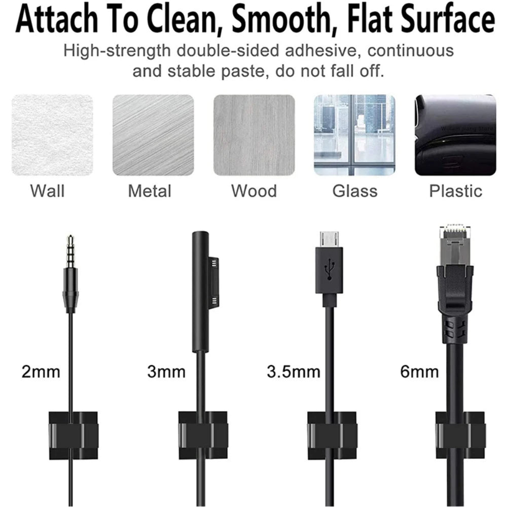 Cable Management Clips - Self-Adhesive Cord Holders and Wire Clamps for Desk Edge, Wall and Under-Desk Runs, Everstock