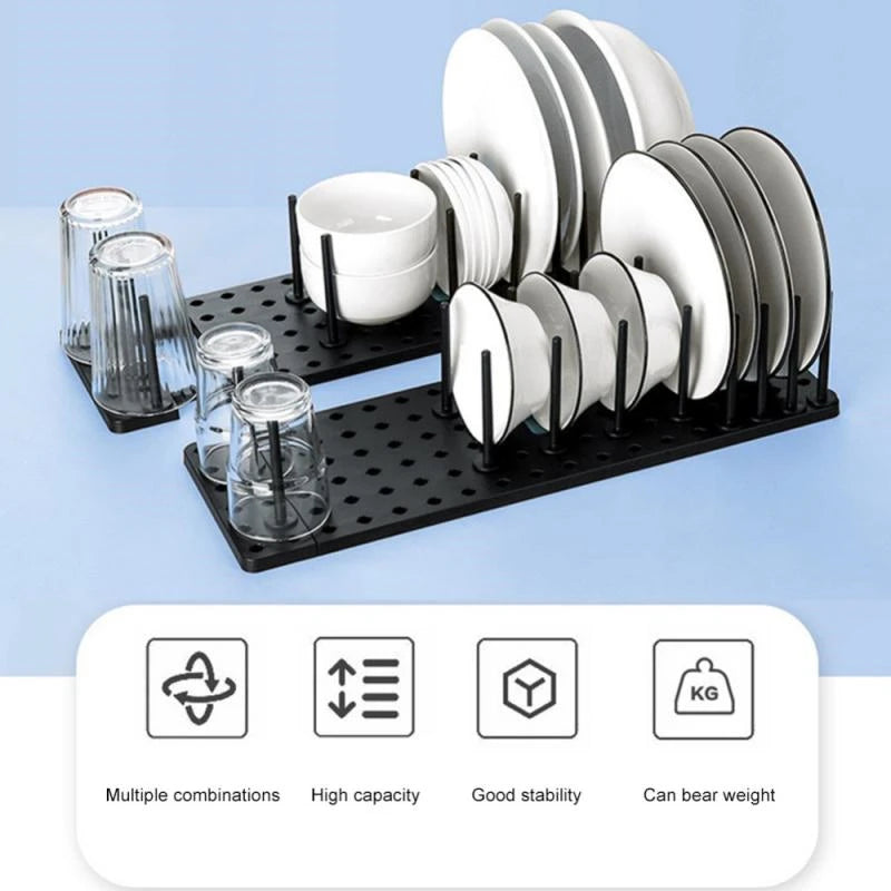 Telescopic Dish Drying Rack - Adjustable Plate & Bowl Drainer with Lid Stand for Sink and Counter, Everstock