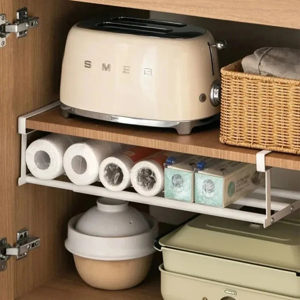 Under-Shelf Shoe Rack - Adjustable Carbon Steel Layered Organizer with Hanging Basket for Shoe Cabinets, Everstock