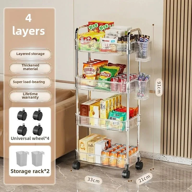 3-Tier Rolling Cart - Clear Plastic Storage Trolley on Wheels for Living Room, Bedroom and Home Office, Everstock