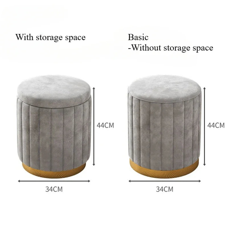 Round Storage Ottoman Stool - Cushioned Metal-Framed Vanity Seat with Hidden Storage for Bedroom Dressing Table, Everstock