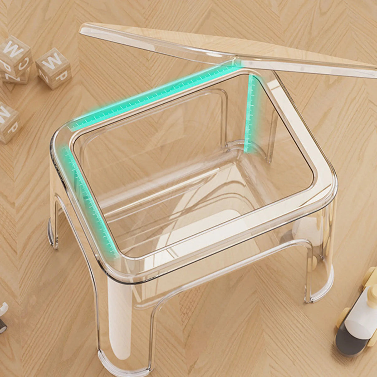 Step Stool Storage Ottoman - Clear PETG Footstool with Under-Seat Storage, 31 x 24 x 24cm for Home and Laundry, Everstock