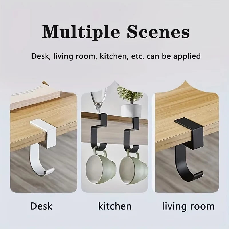 Under-Desk Hook Organizer - Anti-Slip Iron Bag Hanger in Black or White for Desk Edges and Office Use, Everstock