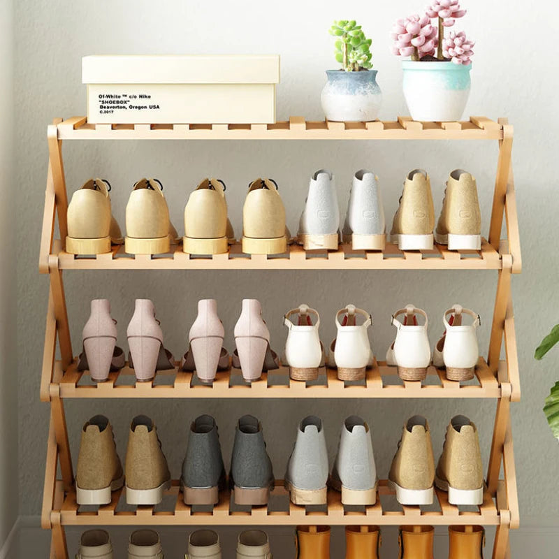 Folding Shoe Rack Stand - No-Assembly Multi-Layer Wooden Shoe Storage for Entryway and Front Door, Everstock