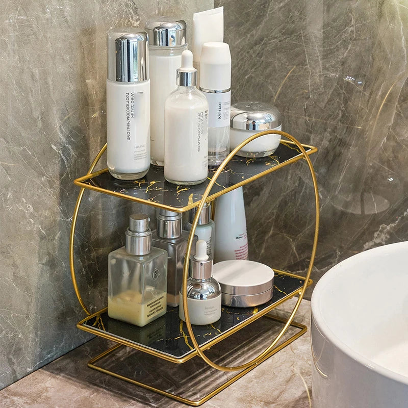 Double-Layer Countertop Cosmetics Rack - Iron Skincare & Lipstick Display Stand, Everstock