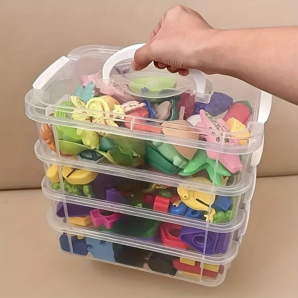 Building Block Storage Drawer Box - Clear Stackable Plastic Grid Organizer for Toys & Small Parts, Everstock