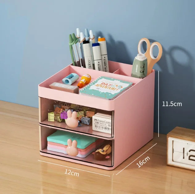 Small Desk Organizer with Drawer - Plastic Desktop Storage Box for Business Cards, Pens and Phone, Everstock