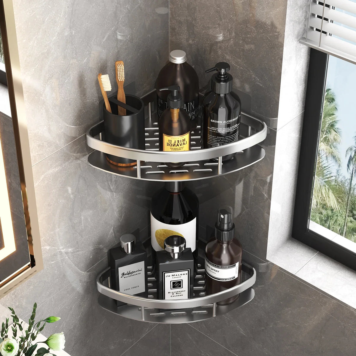 Aluminum Alloy Shower Shelf - No-Drill Shampoo Rack Organizer for Bathroom & Kitchen, Everstock