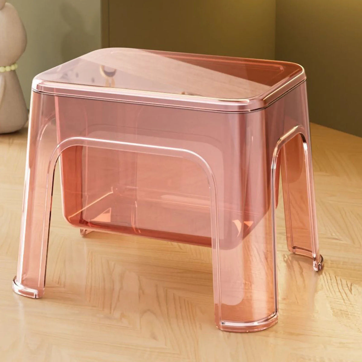 Step Stool Storage Ottoman - Clear PETG Footstool with Under-Seat Storage, 31 x 24 x 24cm for Home and Laundry, Everstock