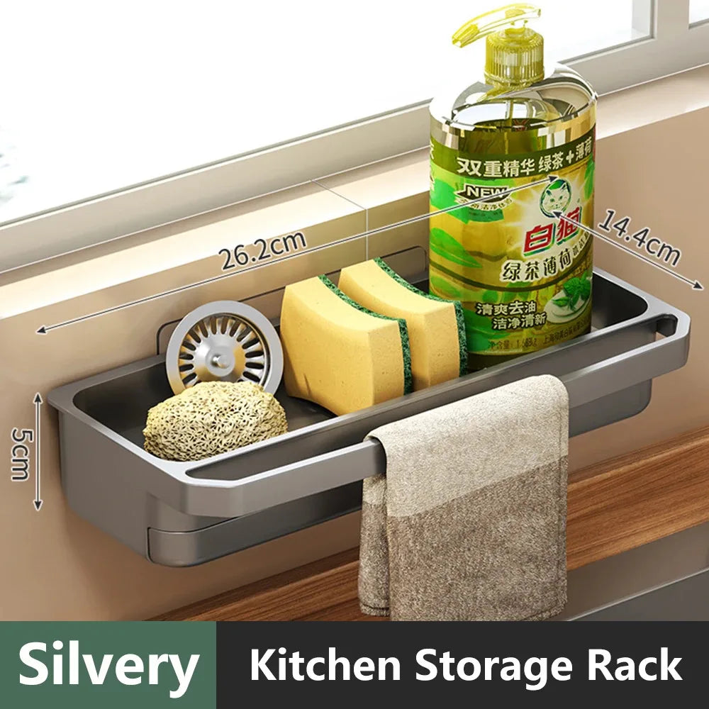 Kitchen Sink Caddy - Self-Draining Sponge & Dishcloth Rack with Faucet Storage Shelf, Countertop Organizer, Everstock