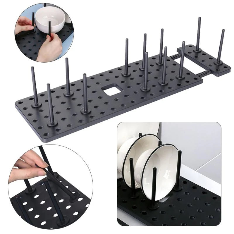 Telescopic Dish Drying Rack - Adjustable Plate & Bowl Drainer with Lid Stand for Sink and Counter, Everstock