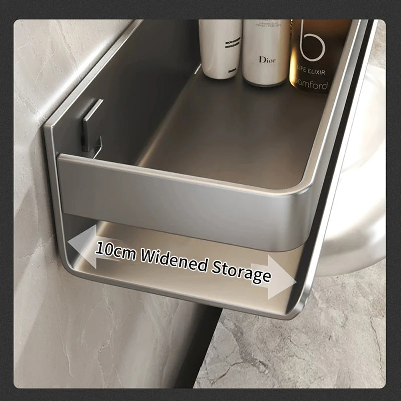 Gray Aluminum Wall-Mounted Shelf - Adjustable 30-50cm Shower Storage Rack for Bathroom, Everstock