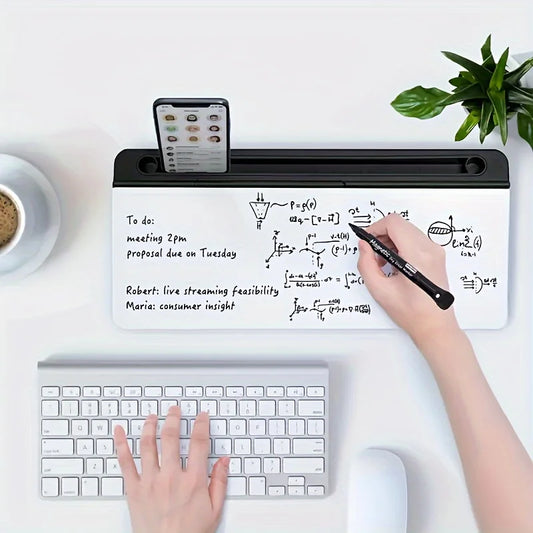 Glass Desk Whiteboard with Storage - Tempered Glass Desktop Organizer and Keyboard Shelf for Home Office, Everstock