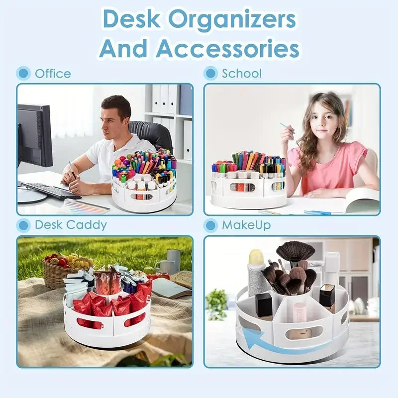 360 Degree Rotating Desk Organizer - 7 Removable Bins, Plastic Pen and Pencil Holder for Office and School, Everstock