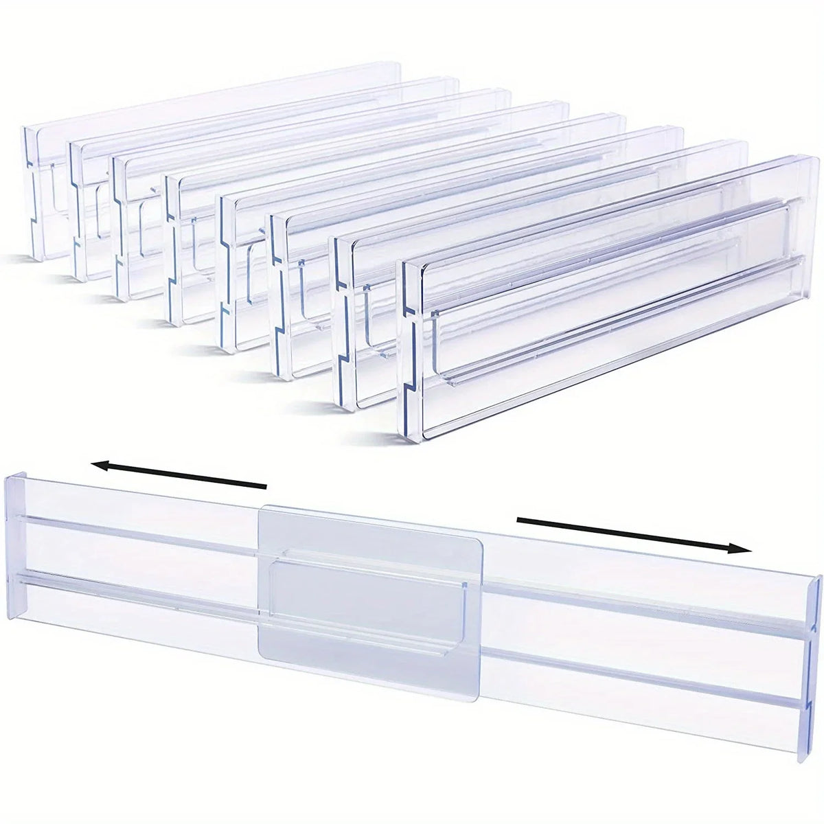 Expandable Drawer Separators - Adjustable Clear Dividers for Clothing, Utensils & Dresser Drawers, Everstock