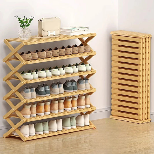 Folding Shoe Rack Stand - No-Assembly Multi-Layer Wooden Shoe Storage for Entryway and Front Door, Everstock