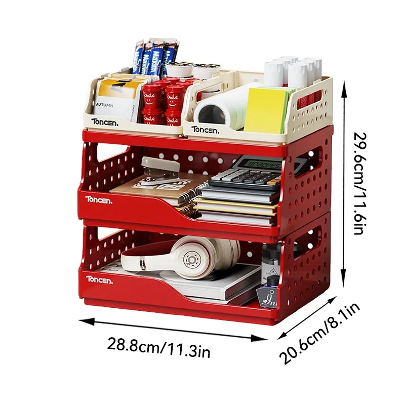 3-Tier Desk Organizer - Stackable Plastic Storage Box with 2 Large and 2 Small Compartments for Office Desktops, Everstock