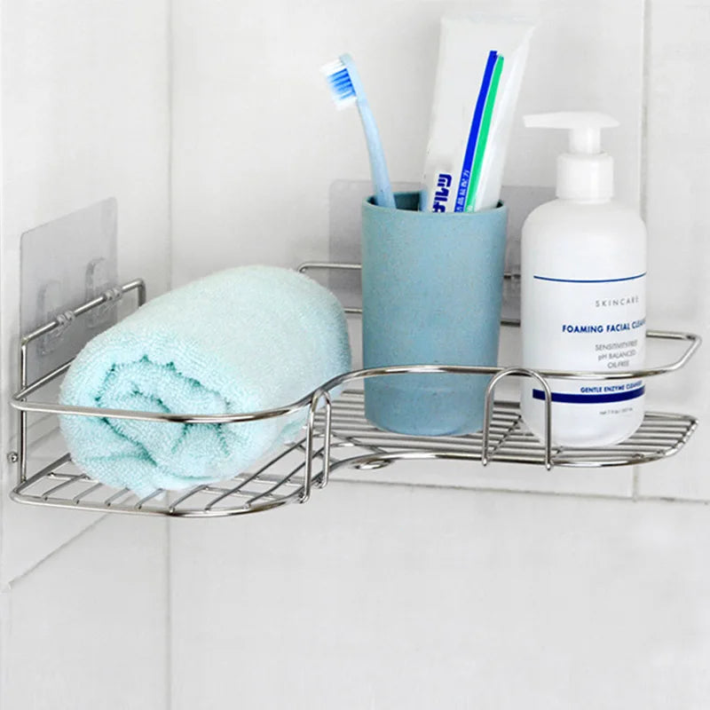 Stainless Steel Triangular Corner Shelf - Durable Shampoo & Soap Storage Rack for Bathroom, Everstock