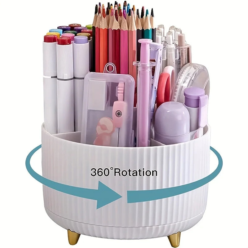 Rotating Pen Holder - 5 Compartment 360 Degree Desk Organizer in ABS Plastic for Pens, Rulers and Scissors, Everstock