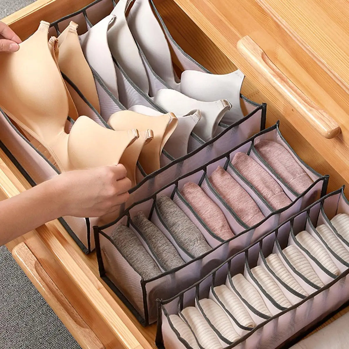 Closet Sock & Underwear Organizer - 7/9/11 Grid Foldable Drawer Storage Box for Jeans & Bras, Everstock