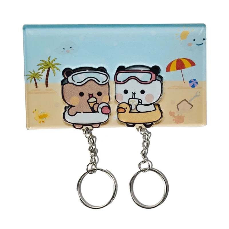 Couple Keychain Wall Hanger - Self-Adhesive Acrylic Key Holder with 2 Hooks for Doors and Shared Keys, Everstock