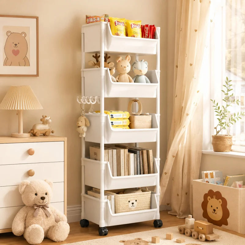 Slim Storage Cart - Multi-Tier Plastic Trolley Rack for Snacks, Books and Sundries in Living Rooms, Everstock