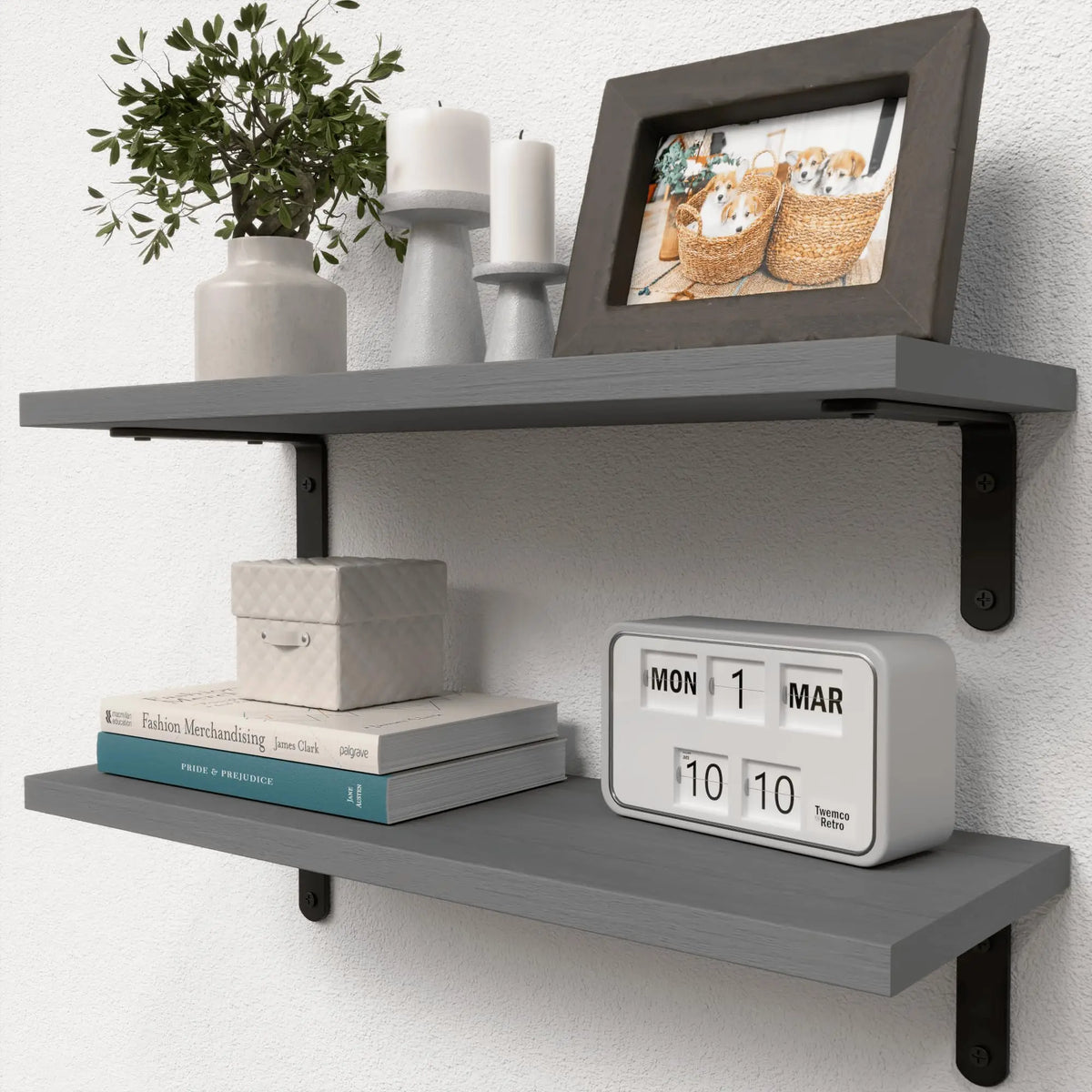 Farmhouse Wood Floating Shelves Set of 2 - Wall-Mounted Bookshelf Ledges for Living Room and Bedroom, Everstock