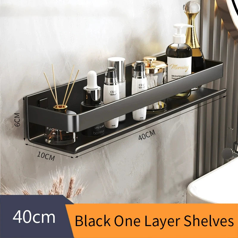 Gray Aluminum Wall-Mounted Shelf - Adjustable 30-50cm Shower Storage Rack for Bathroom, Everstock