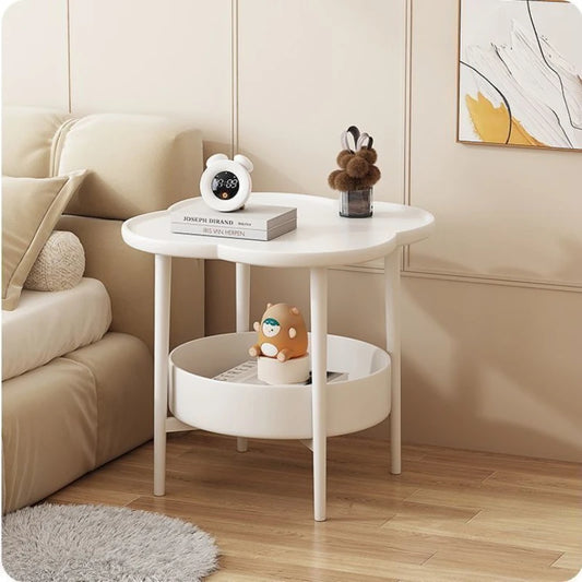 Sofa Side Table with Shelf - Two-Tier Plastic Storage Stand, 37 x 37 x 48cm, for Living Room and Balcony, Everstock