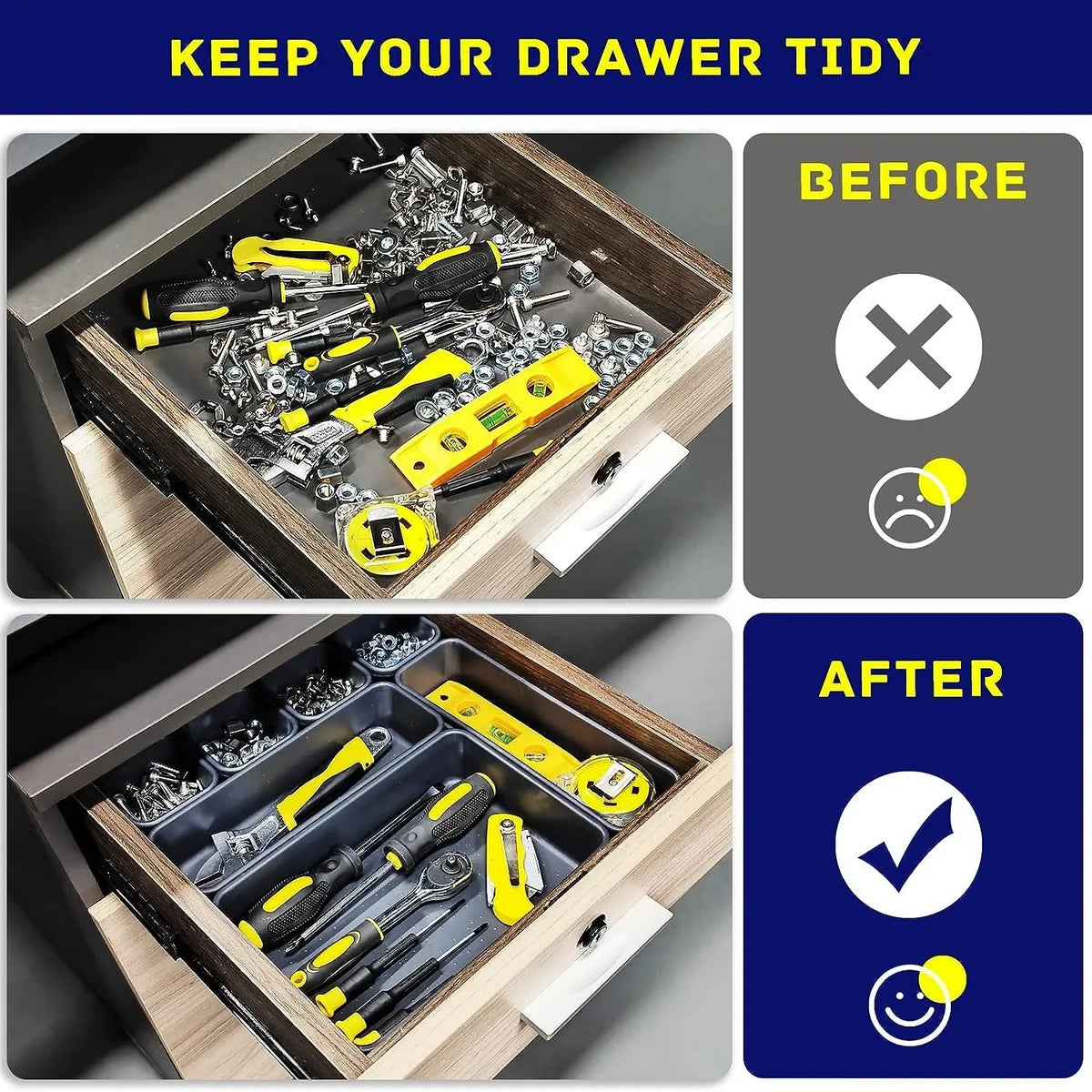 Drawer Organizer Tray Set - Interlocking PP Tool Bins in 3 Sizes for Workbench, Toolbox & Desk, Everstock