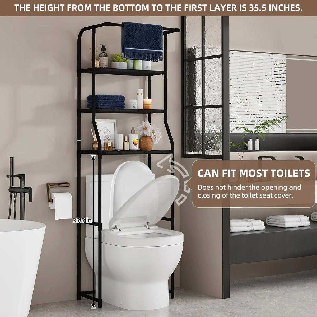 Over-the-Toilet Storage Shelf - 3-Tier Freestanding Cabinet with Towel Rack, Everstock