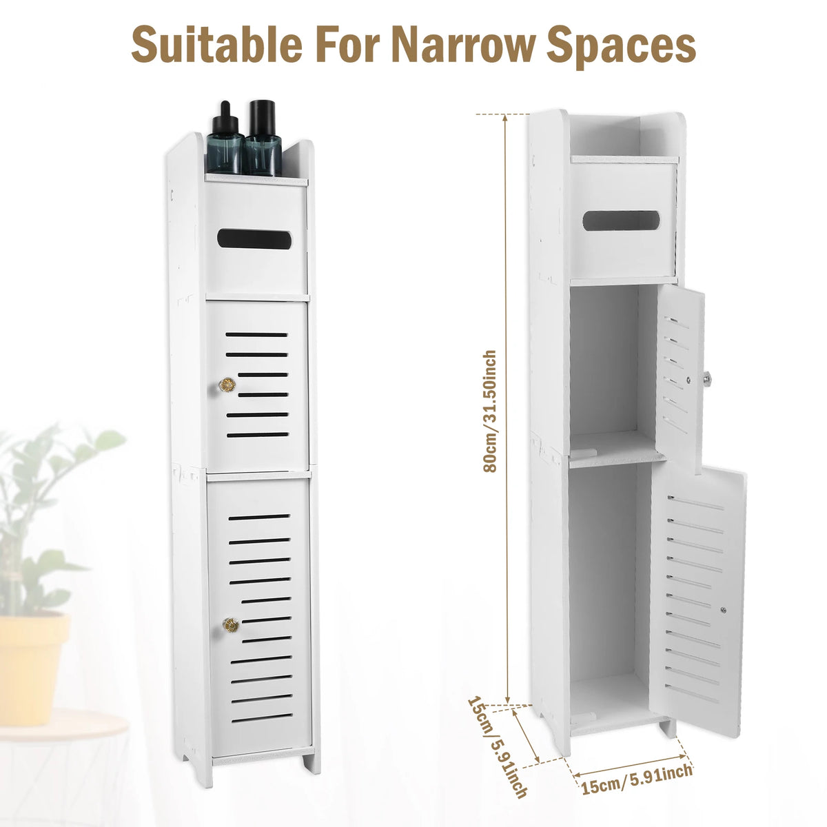 Floor-to-Ceiling Storage Cabinet - Multilayer Toilet Side Shelf, Large Capacity for Small Bathrooms, Everstock