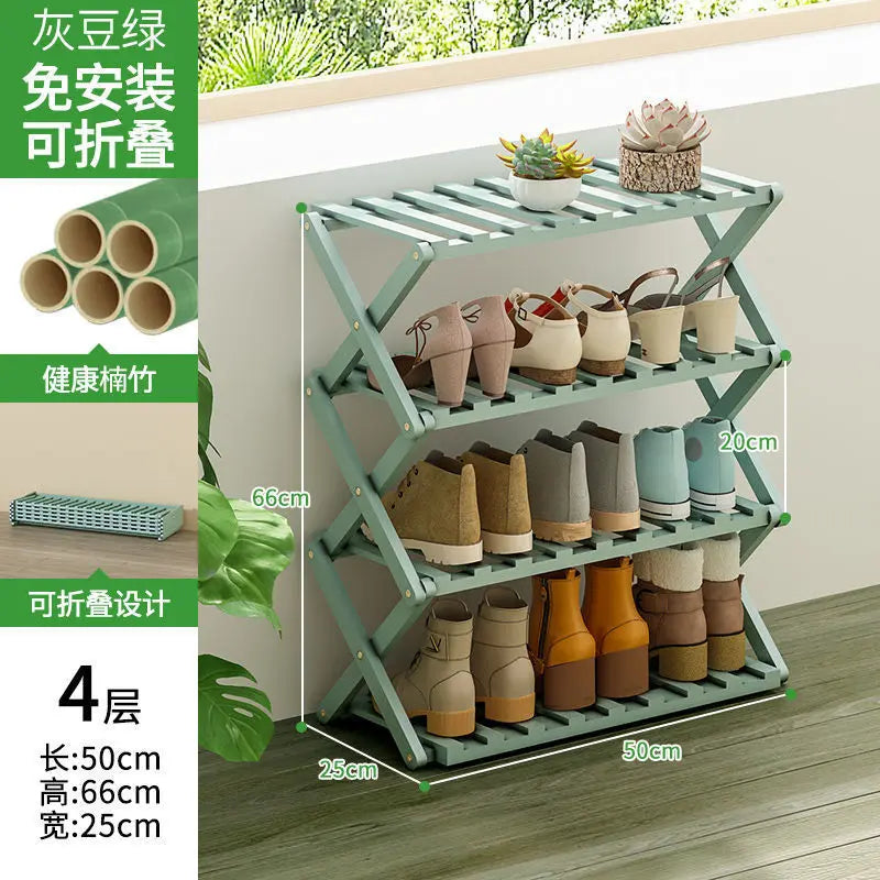Folding Shoe Rack Stand - No-Assembly Multi-Layer Wooden Shoe Storage for Entryway and Front Door, Everstock