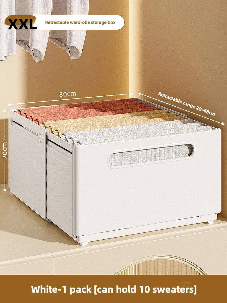 Adjustable Clothes Storage Box - Breathable Polyester Closet Organizer Bin with PP Frame for Wardrobe Shelves, Everstock