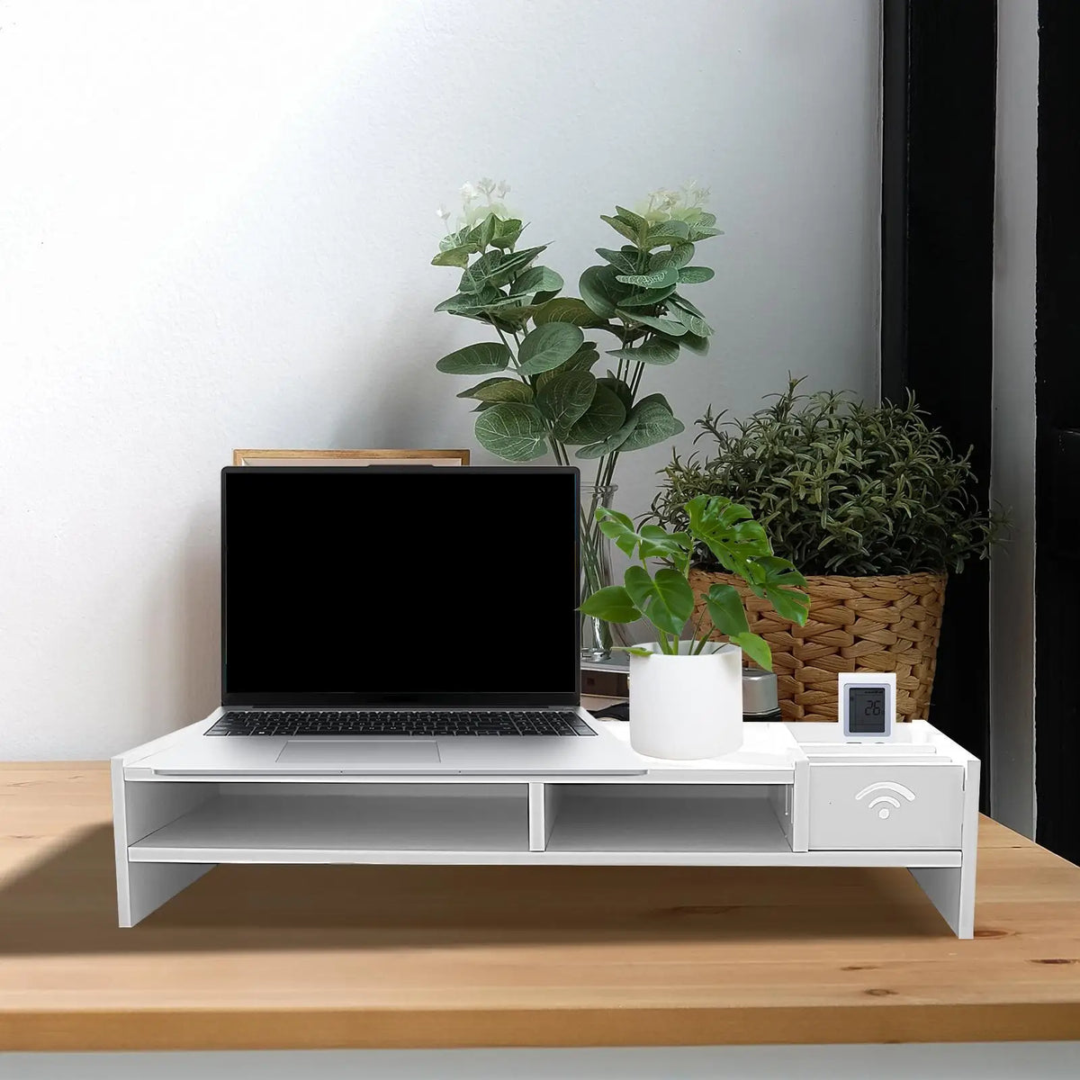 Monitor Riser with 3-Tier Shelf - Wood Desk Organizer Stand for Screens, Books and Study or Gaming Desks, Everstock
