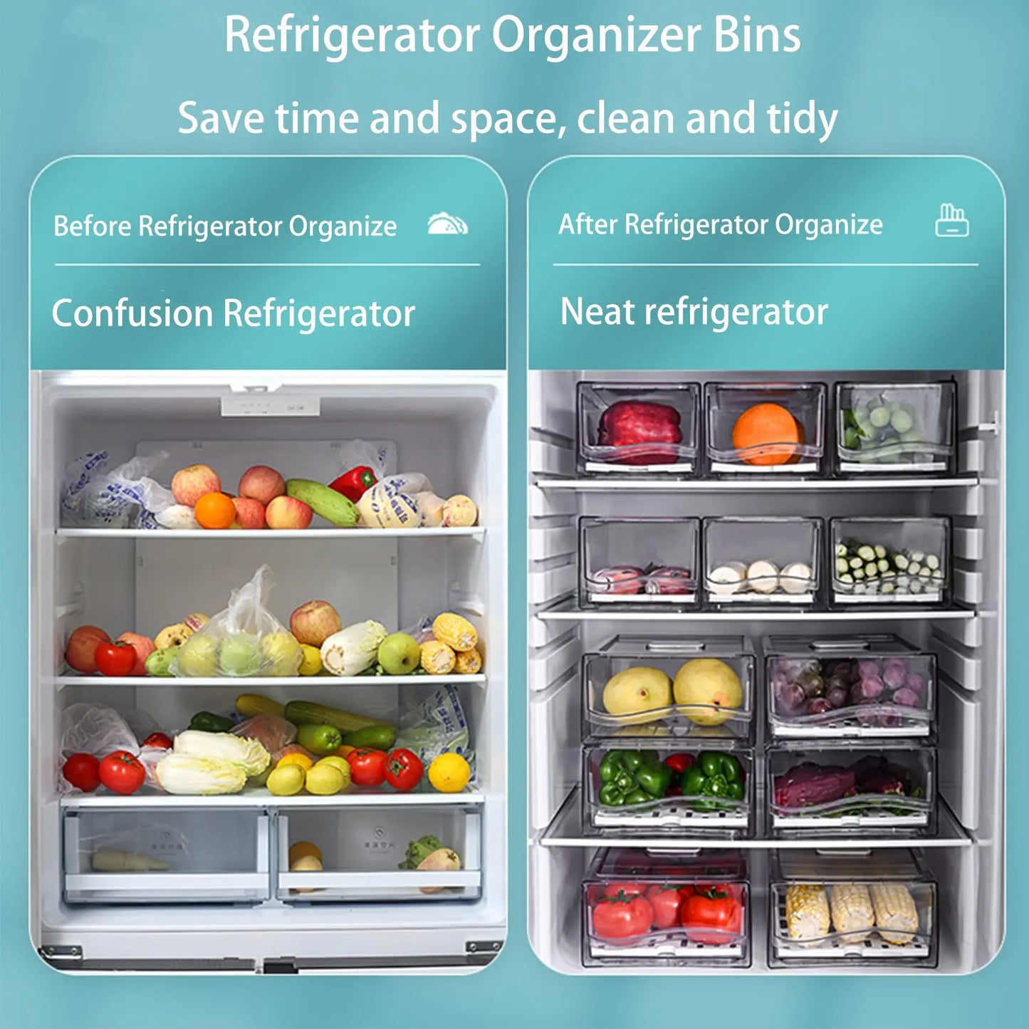 Stackable Refrigerator Organizer Bins - Reusable Fridge Storage Containers for Kitchen Drawers, Everstock