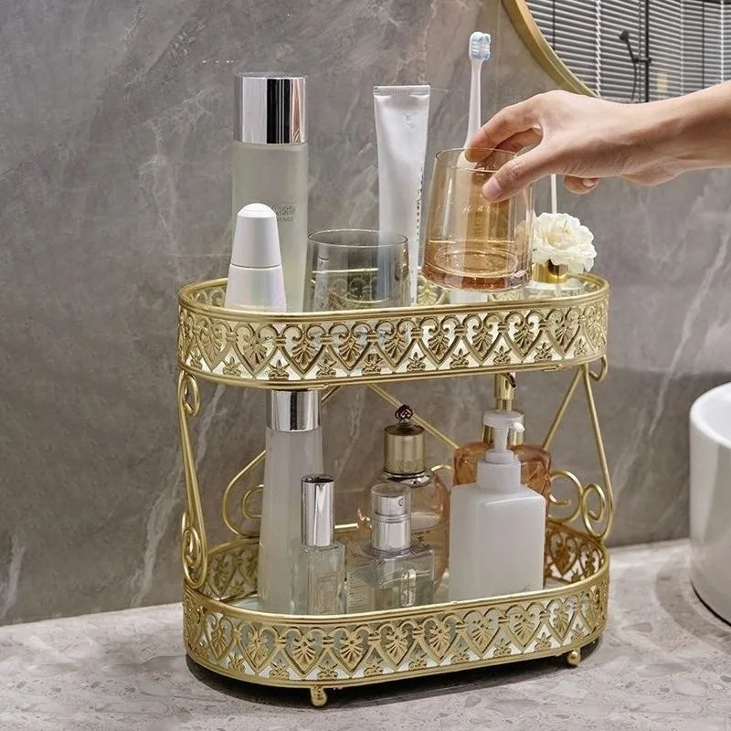 Countertop Storage Rack - Iron Organizer with Glass Accents for Toiletries & Cosmetics, Everstock