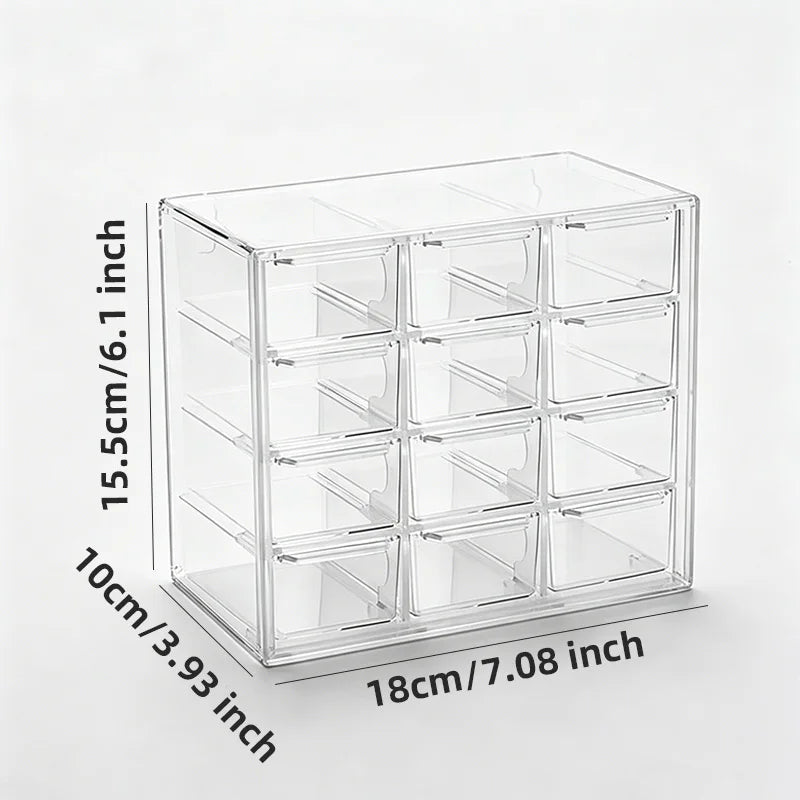Desktop Storage Organizer with 12 Removable Drawers - Clear Plastic Dust-Proof Case for Jewelry & Stationery, Everstock