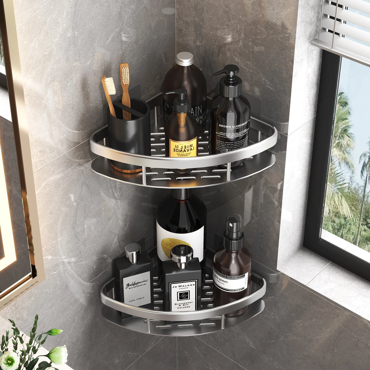 Tripod Towel Rack Shelf - No-Drill Shower Shampoo Storage Organizer, Everstock